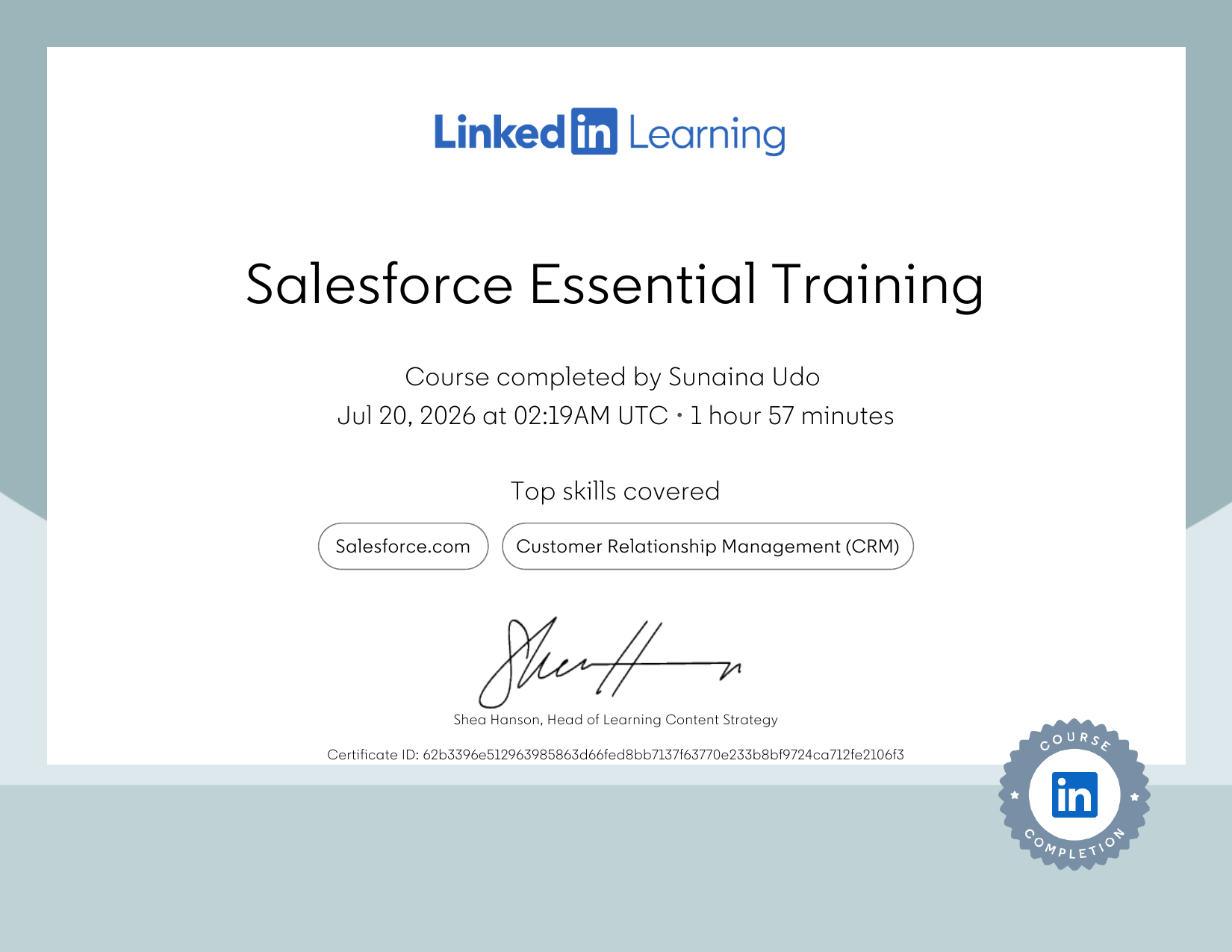 Salesforce Essential Training credential